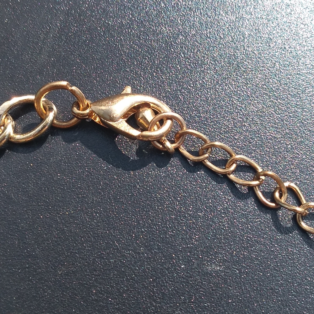 Green & Turquoise Statement Necklace, Gold Chain, with Matching Bracelet - Picture 8 of 9